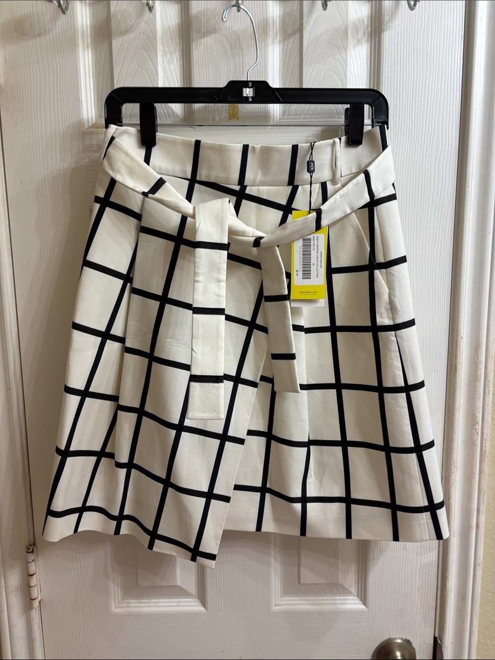 Karen Millen White A-Line Skirt with Black Windowpane Grid. Fully lined. NWT